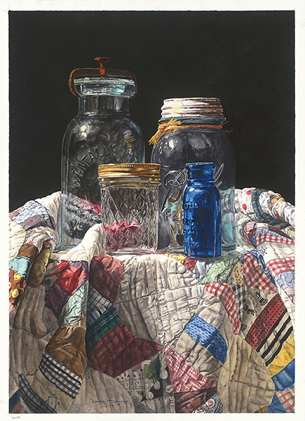 Laurin McCracken,  Jars on Quilt　被褥上的罐子